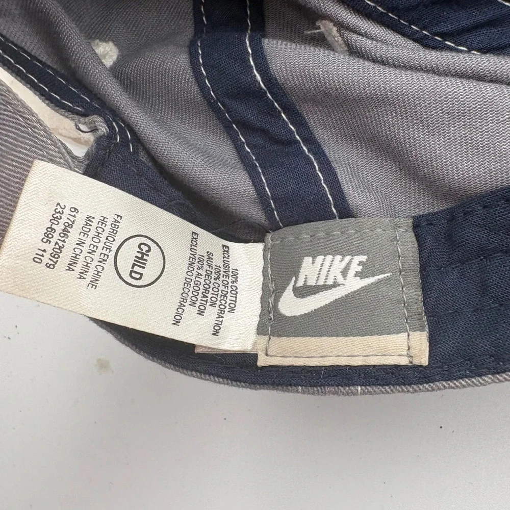 VTG Nike Baseball Cap Kids Child Grey Blue Swoosh Adjustable Hat Y2K